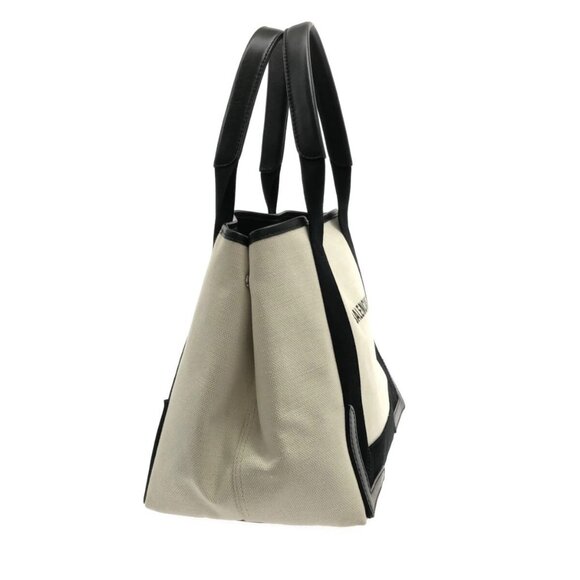 Auth BALENCIAGA Navy Cabas S 339933 Cream Black Canvas Leather Tote Bag - Picture 6 of 15